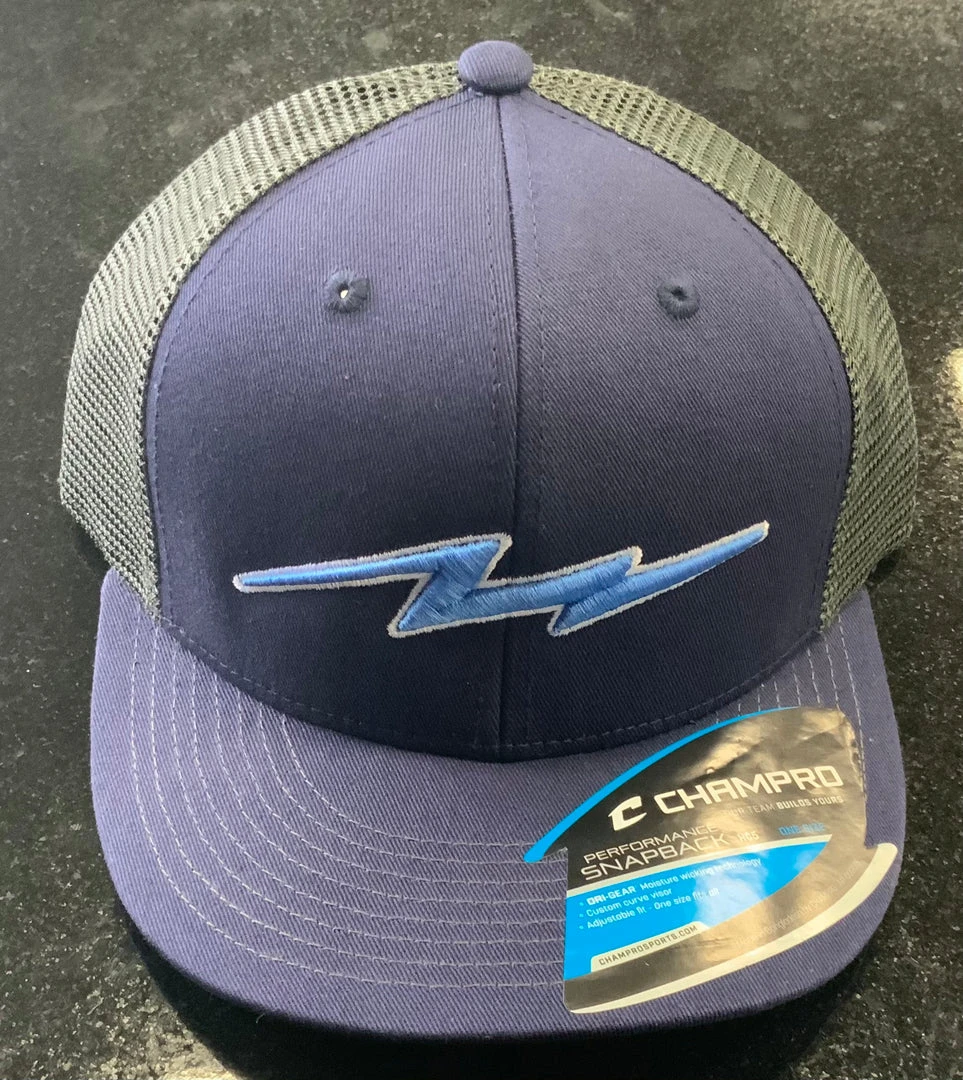 Pauer Sports Pauer Bolt Navy Champro Snap Back Headwear 3 Pauer Sports Pauer Bolt Navy Champro Snap Back Headwear