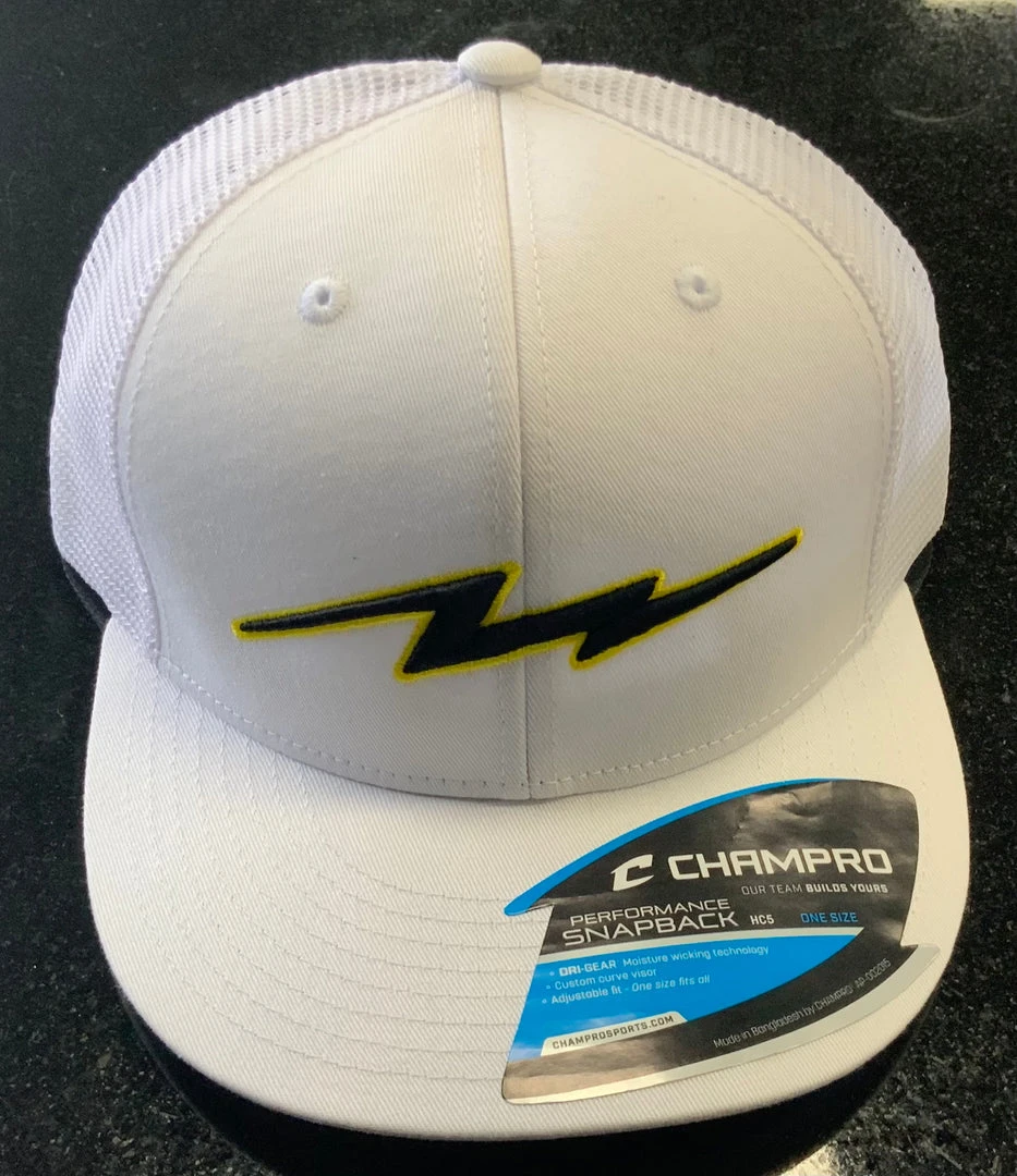 Pauer Sports Pauer Bolt White Champro Snap Back Headwear 3 Pauer Sports Pauer Bolt White Champro Snap Back Headwear