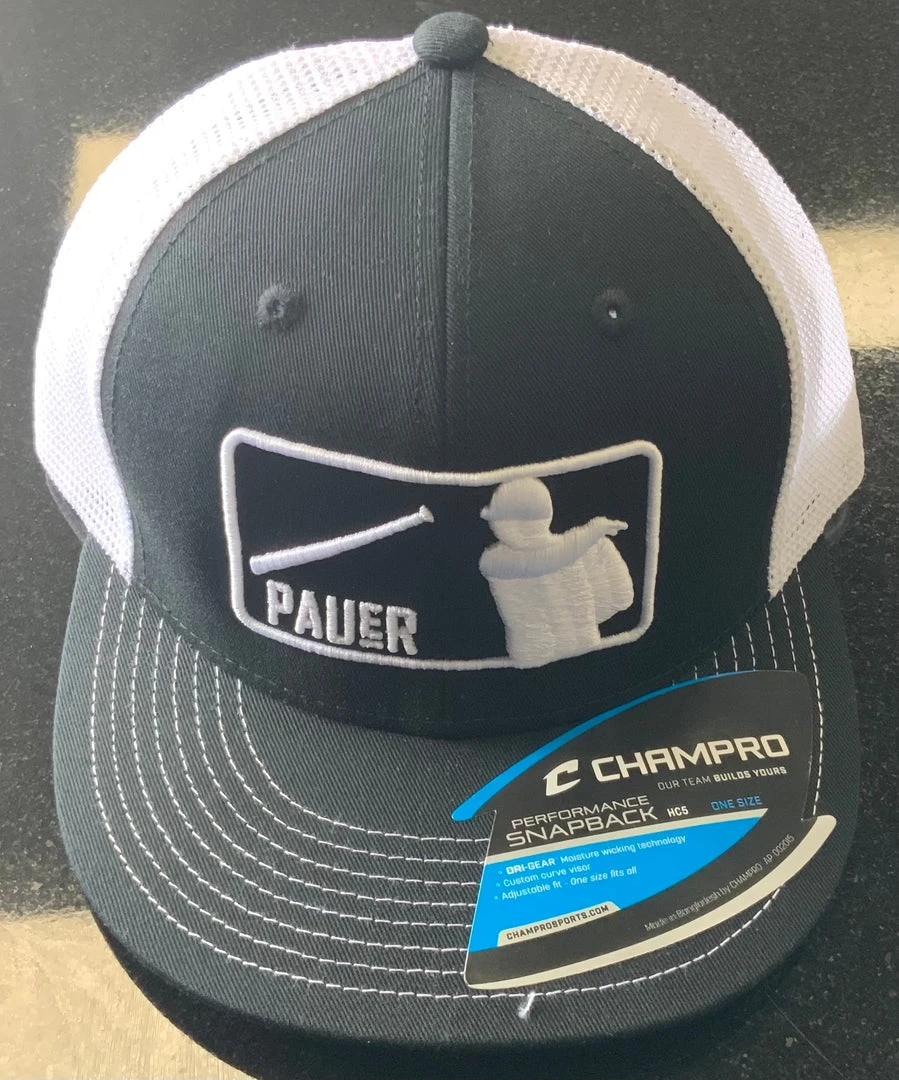 Pauer Sports Headwear Pauer Black/White Bat Flip Champro Snap Back 3 Pauer Sports Headwear Pauer Black/White Bat Flip Champro Snap Back