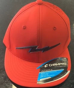 Pauer Sports Headwear Pauer SHOWTIME Bolt Ultima Fitted Cap - Red/Black/Columbia