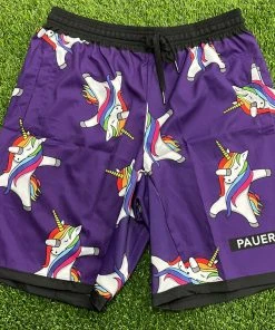 Pauer Sports Pauer Purple Dabbing Unicorn Graphic Shorts Men